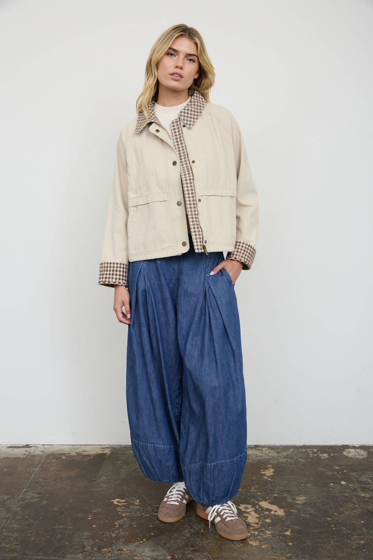 GINGHAM CONTRAST SNAP BUTTON JACKET