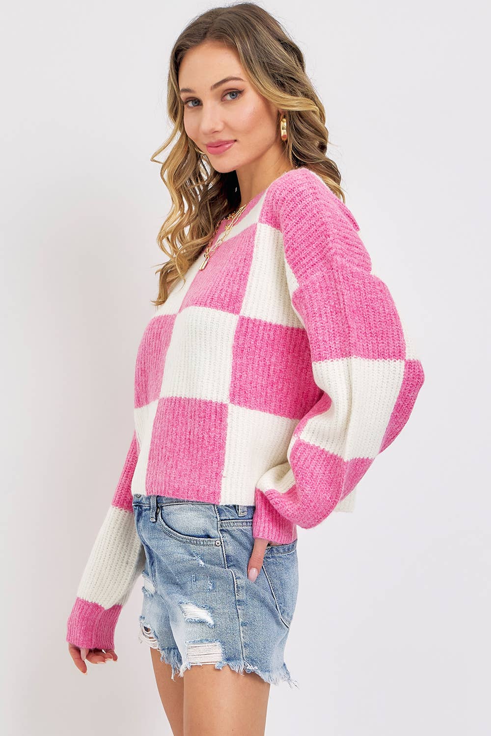 CHECKER RELAXED FIT COMFY SWEATER