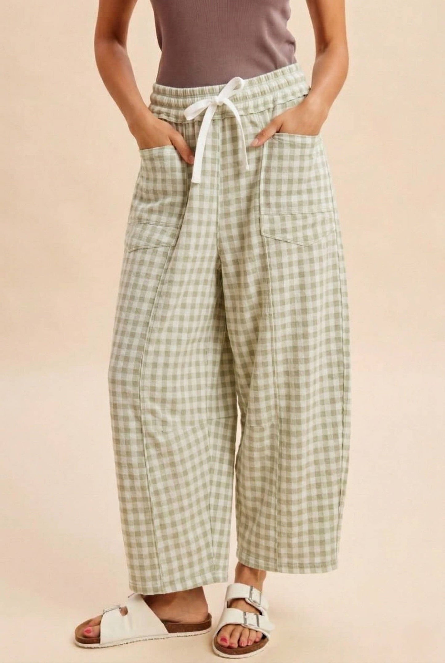 Soft Brushed Check Barrel Fit Utility Knit Pants