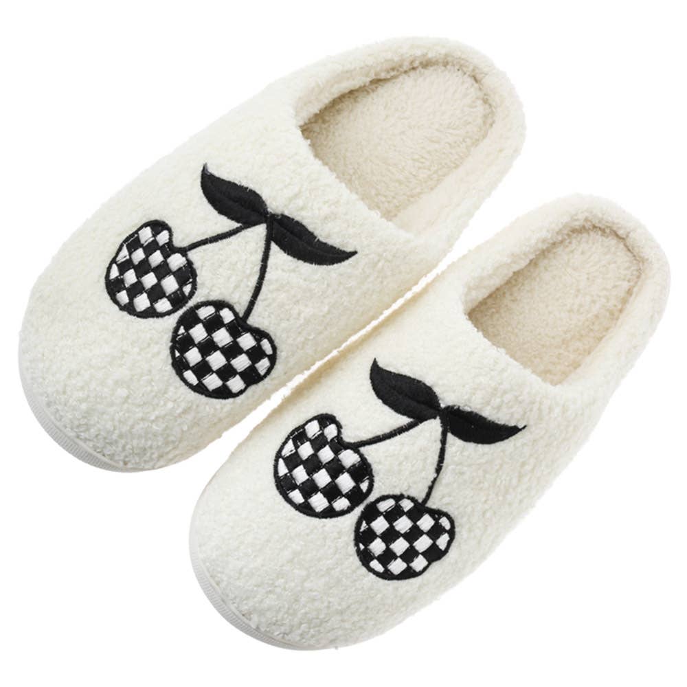 CHECKERED CHERRY PATTERN COZY HOME SLIPPER