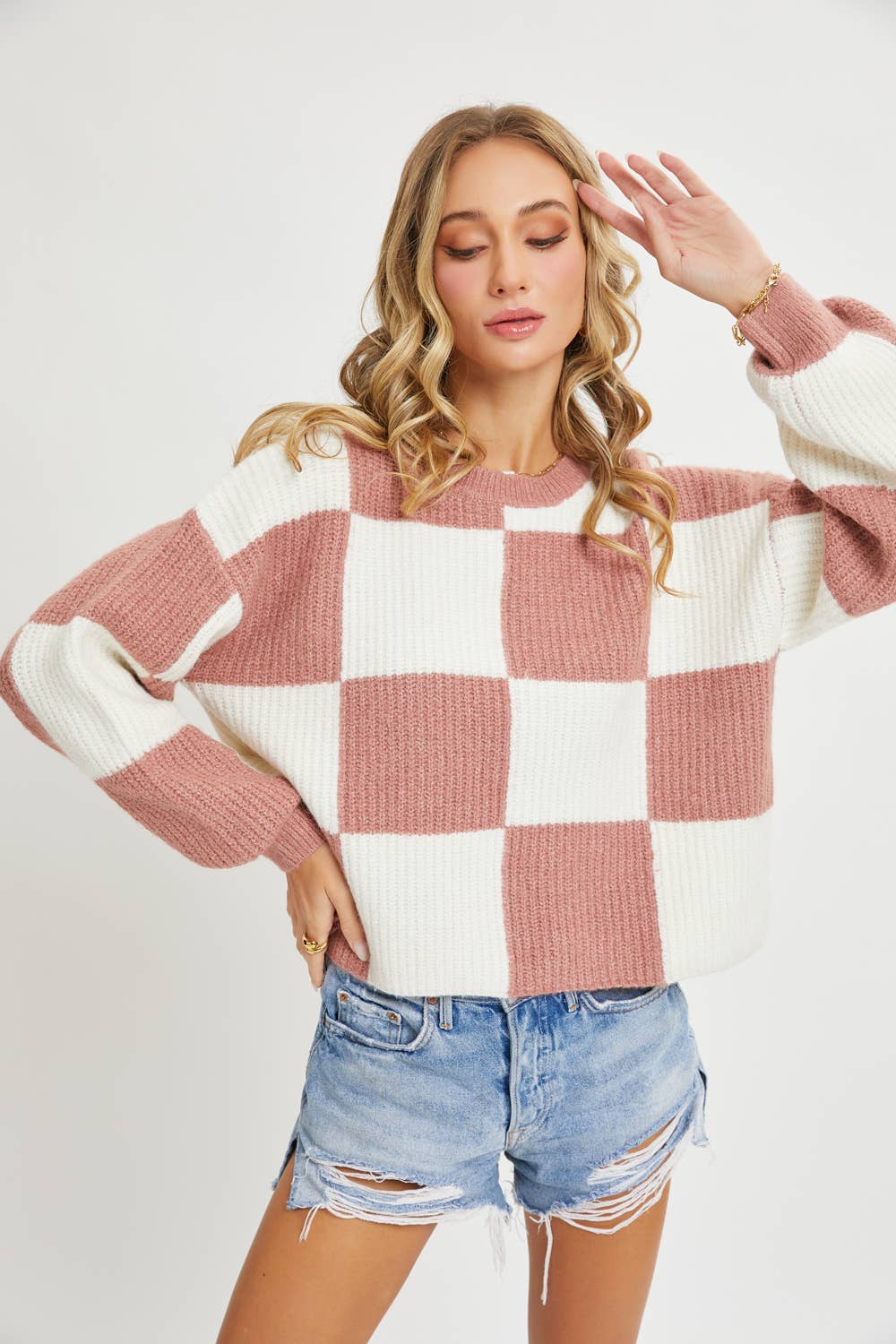 CHECKER RELAXED FIT COMFY SWEATER