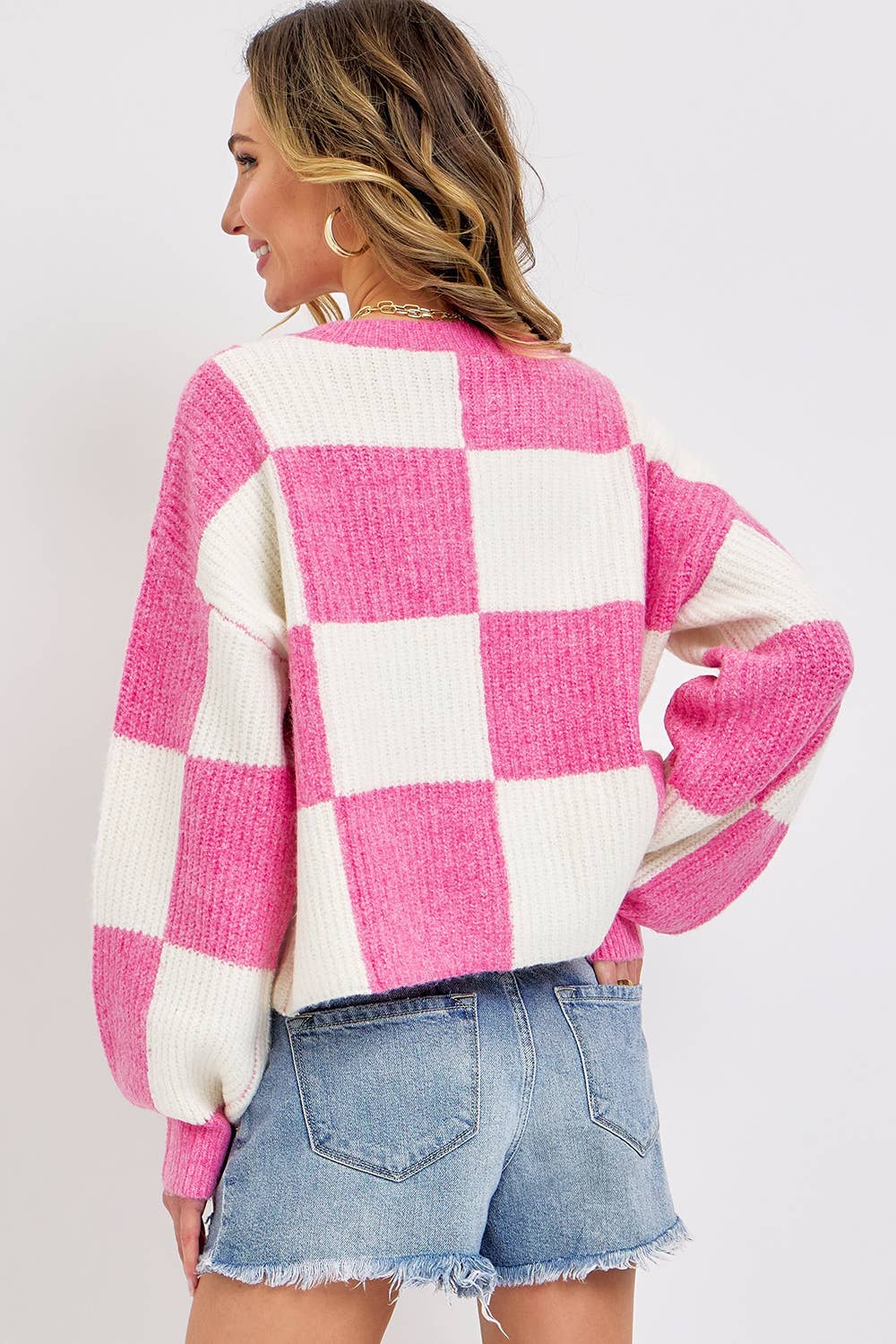 CHECKER RELAXED FIT COMFY SWEATER