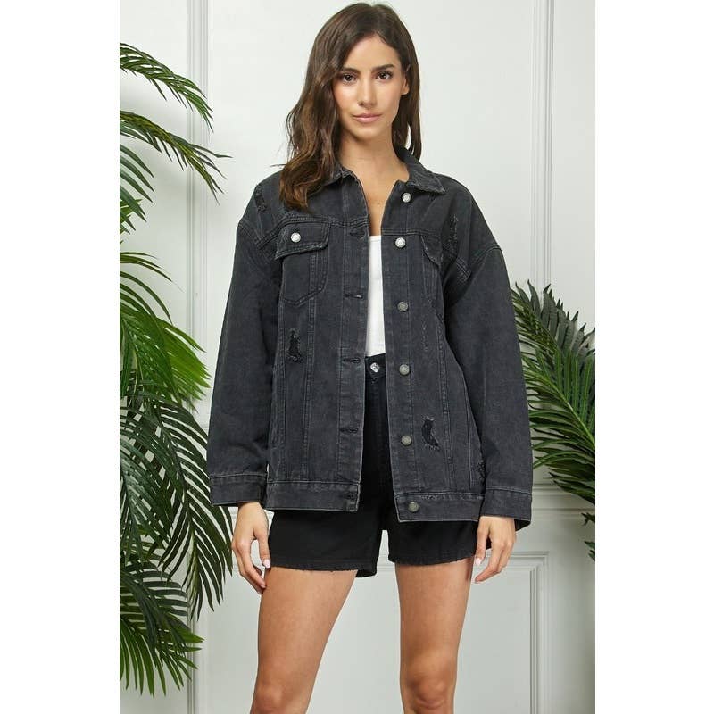 Black Distressed Denim Jacket