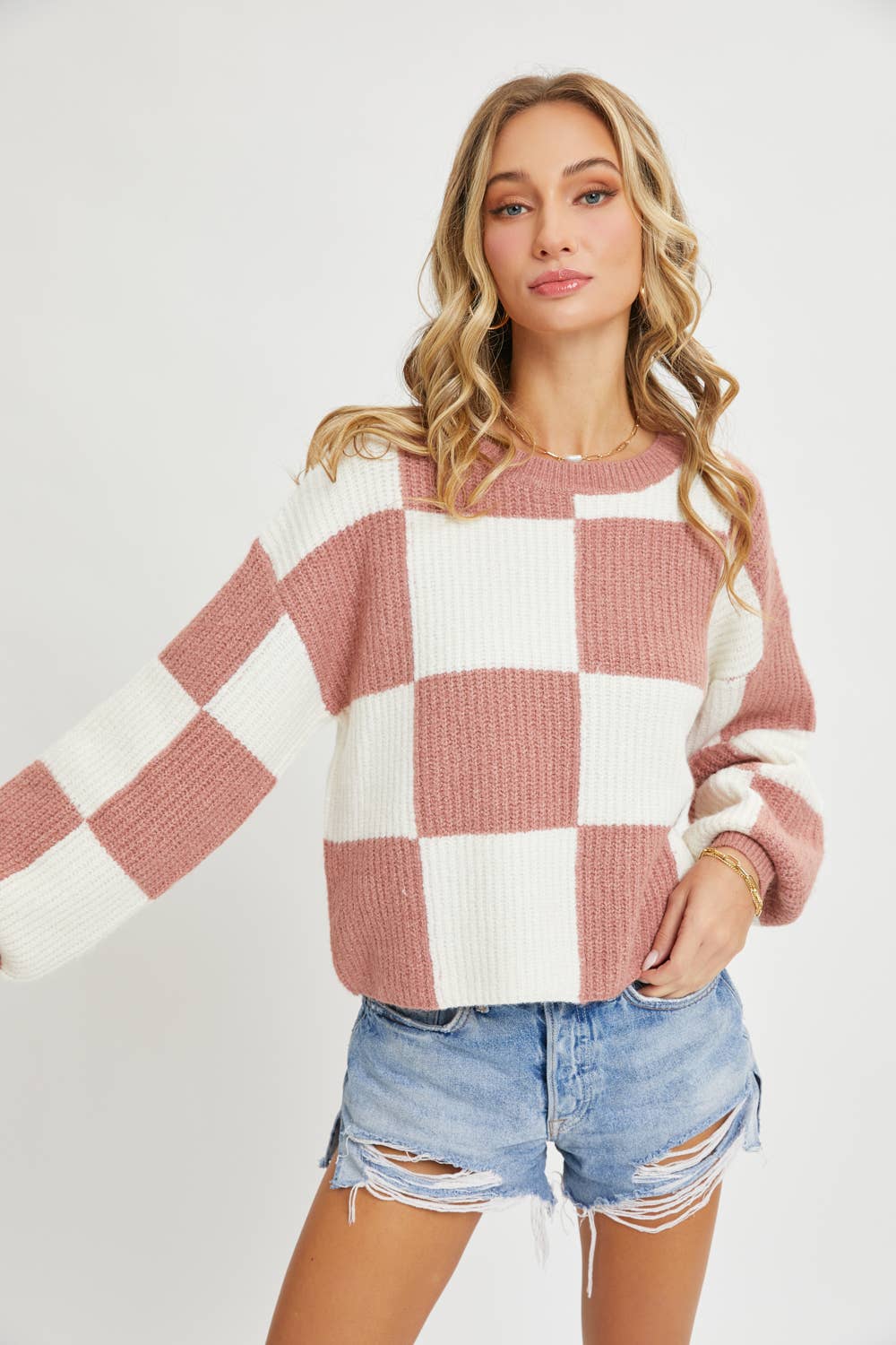 CHECKER RELAXED FIT COMFY SWEATER