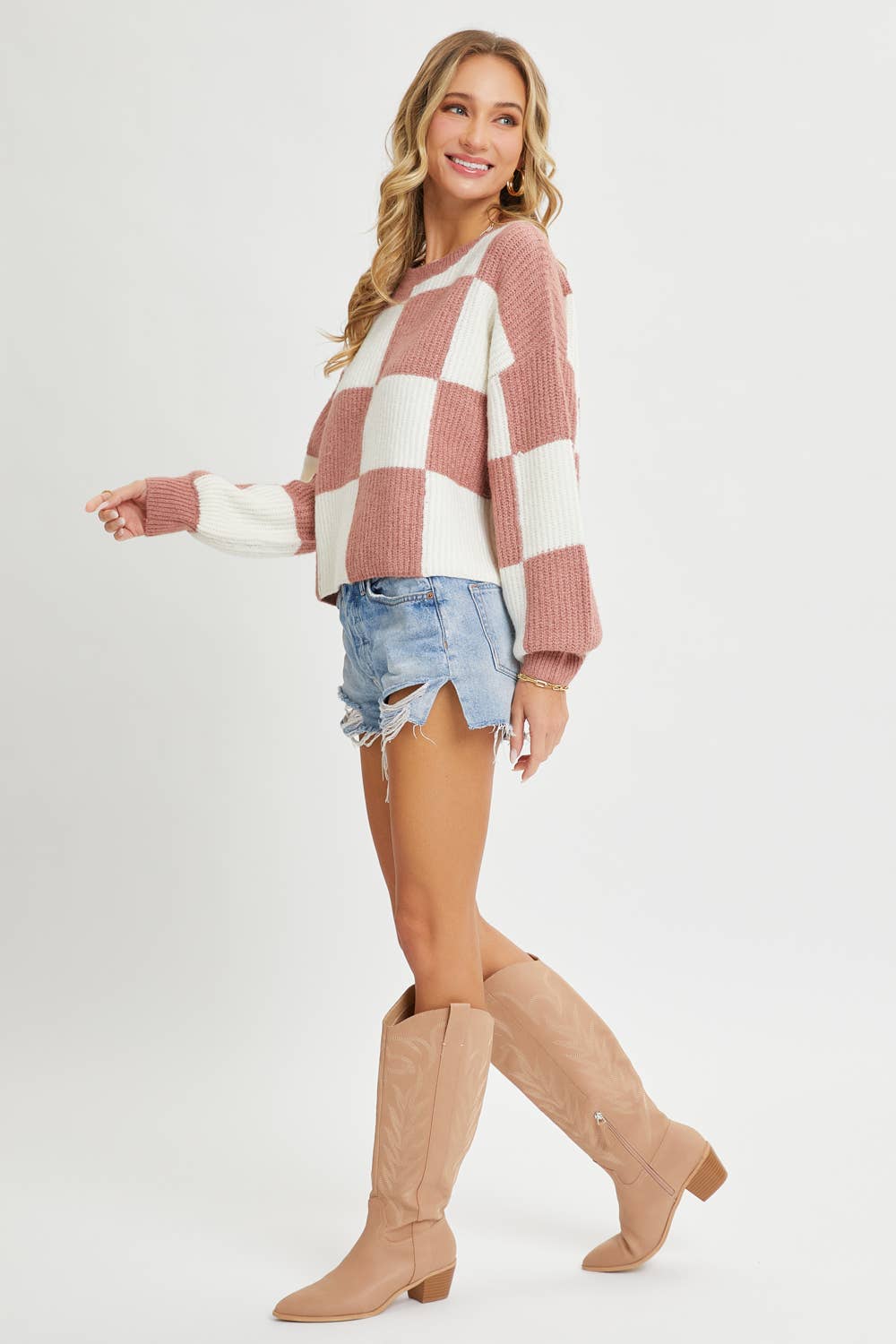 CHECKER RELAXED FIT COMFY SWEATER