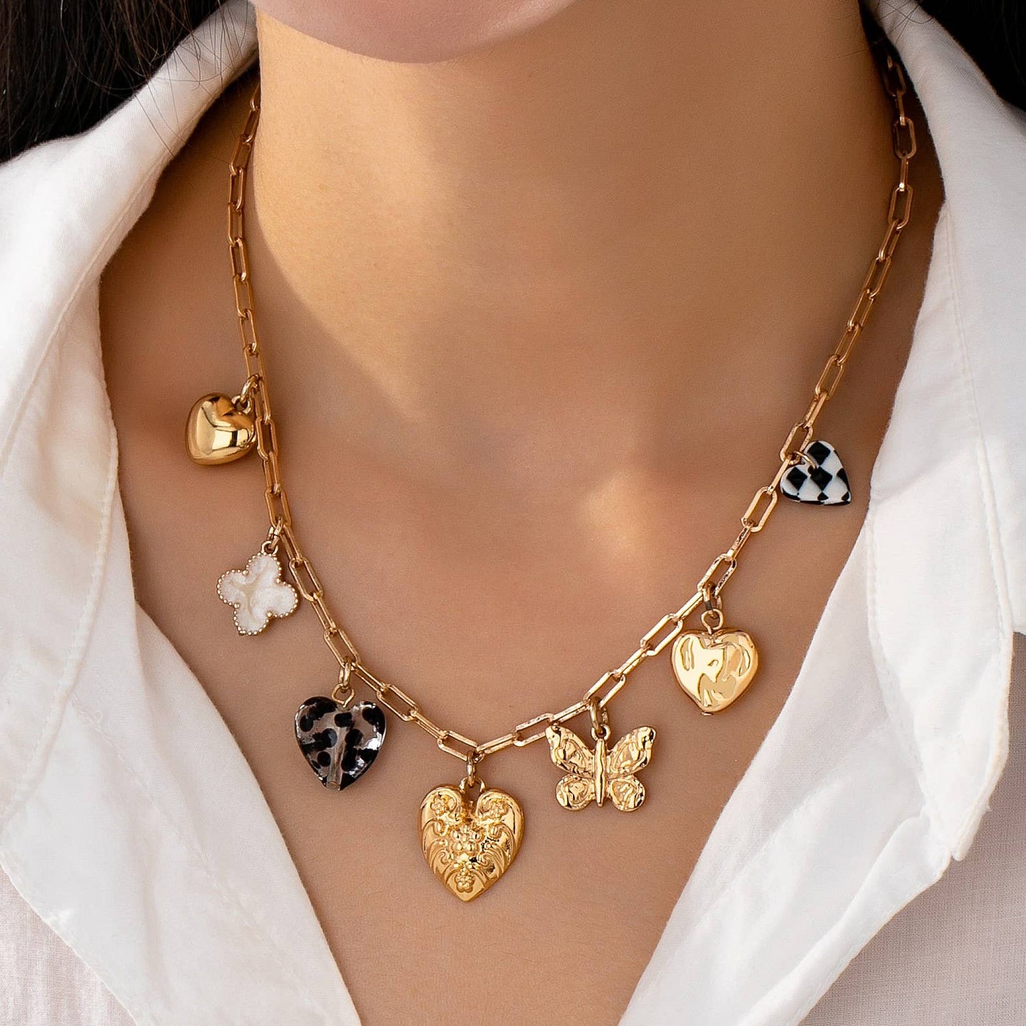 CHARM NECKLACE-HEARTS CHECKER RHINESTONE | 80N92651