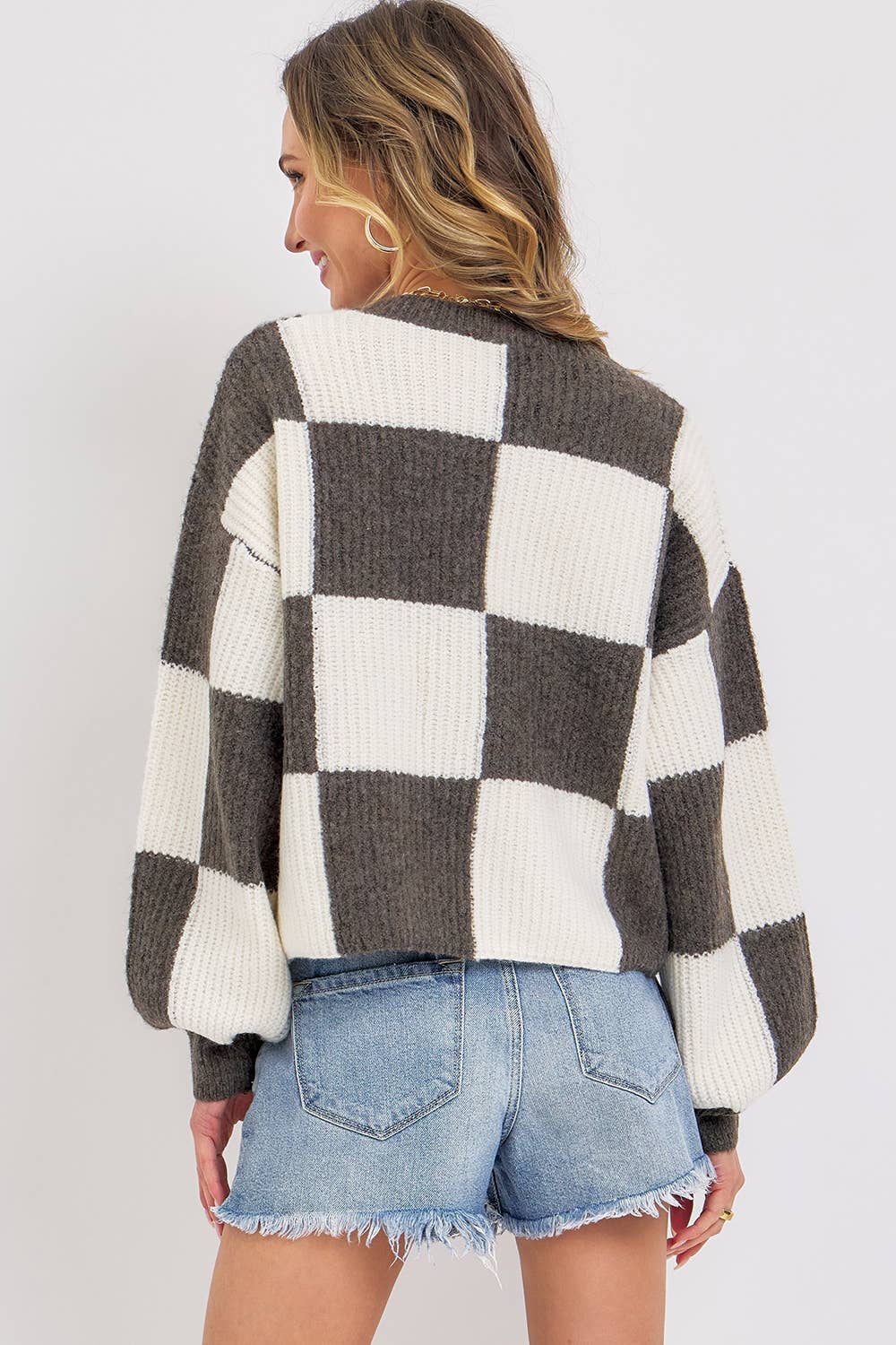 CHECKER RELAXED FIT COMFY SWEATER