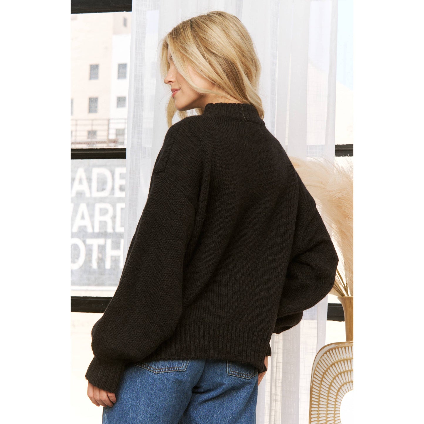 BIG BOW CONTRAST JAQUARD SWEATER PULLOVER