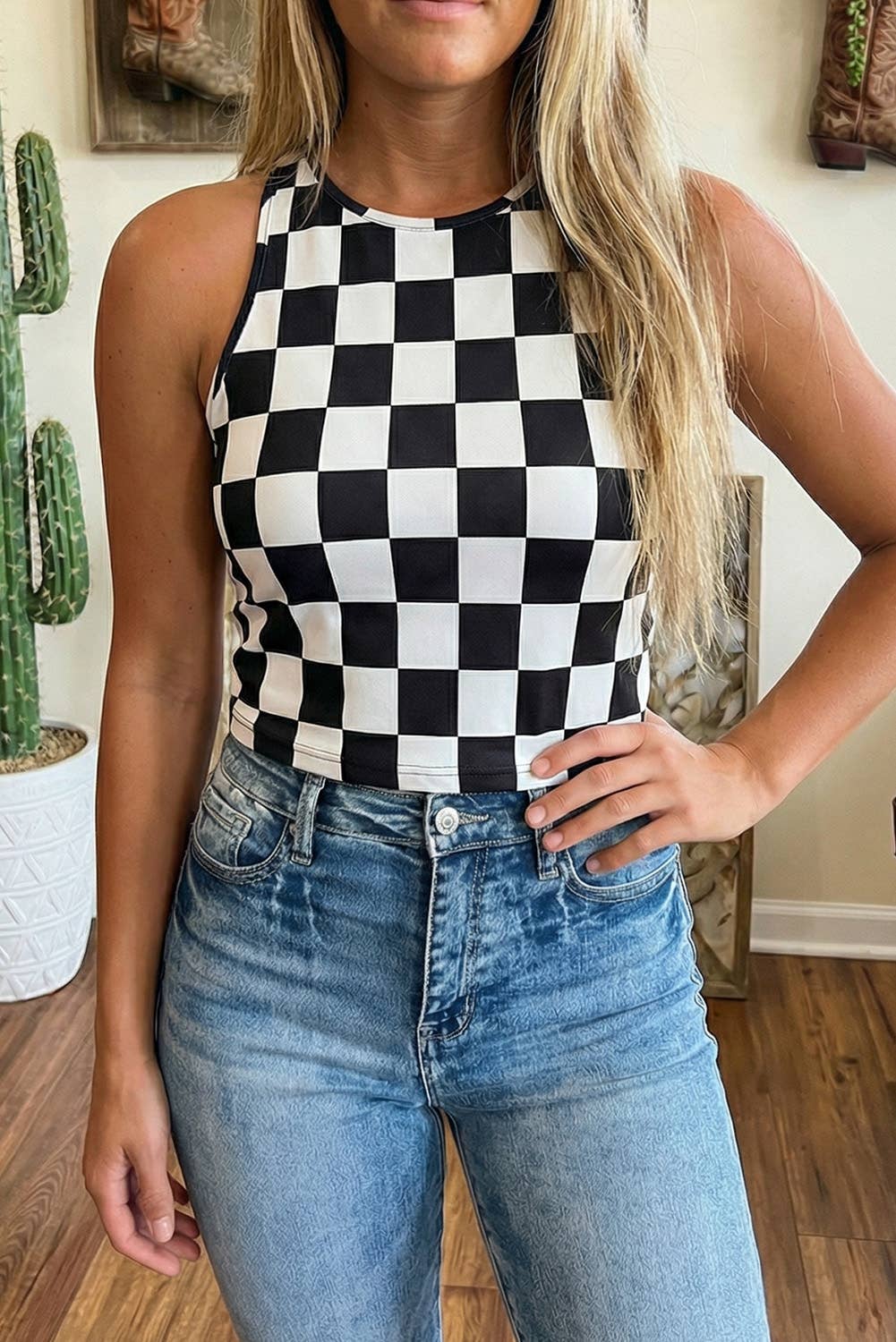 Checkered slim tank