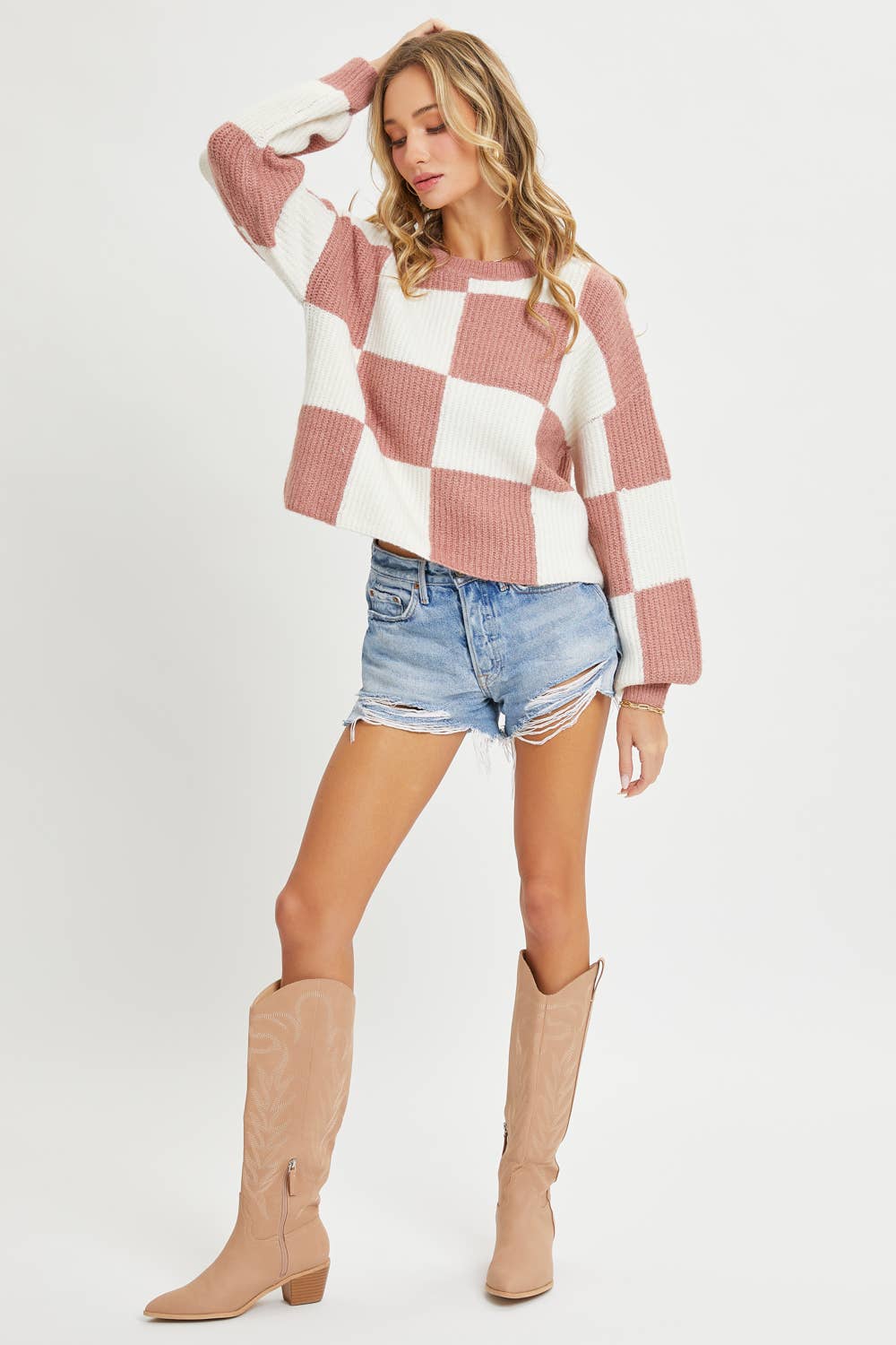 CHECKER RELAXED FIT COMFY SWEATER