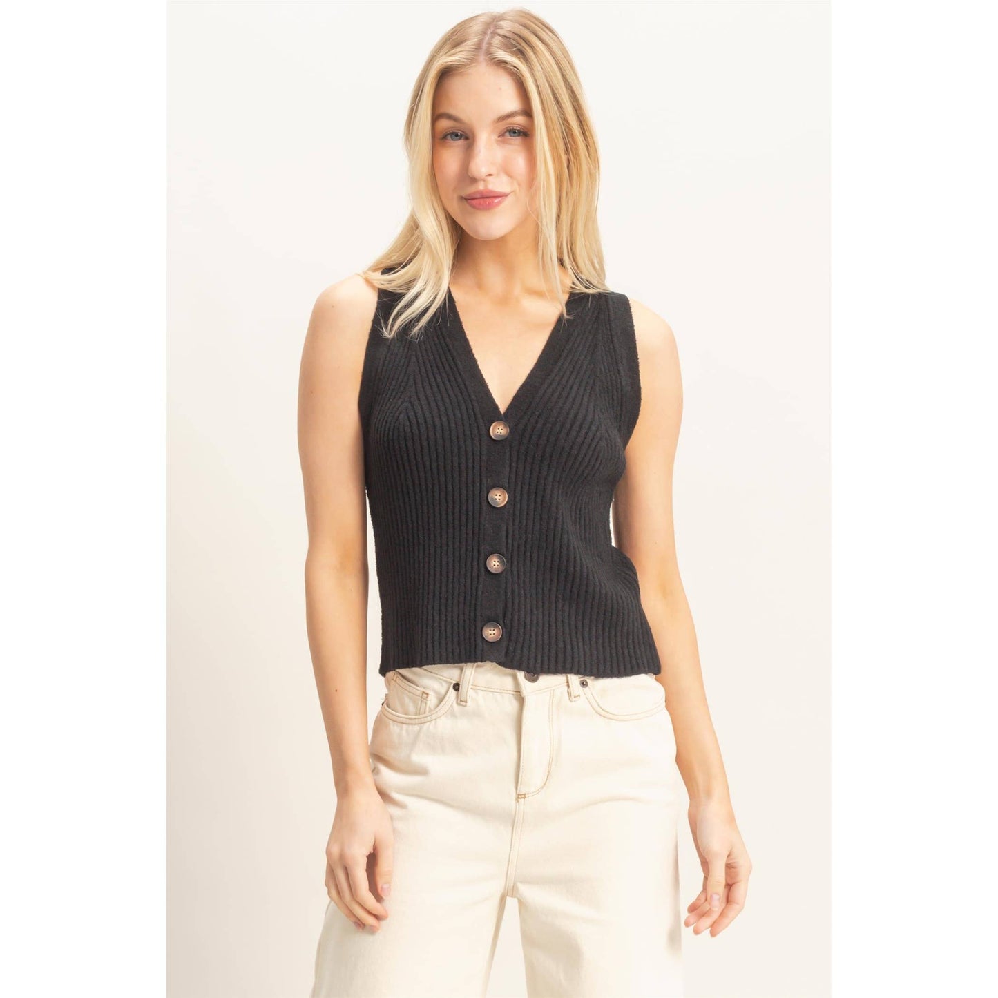 Ribbed Buttoned Tank
