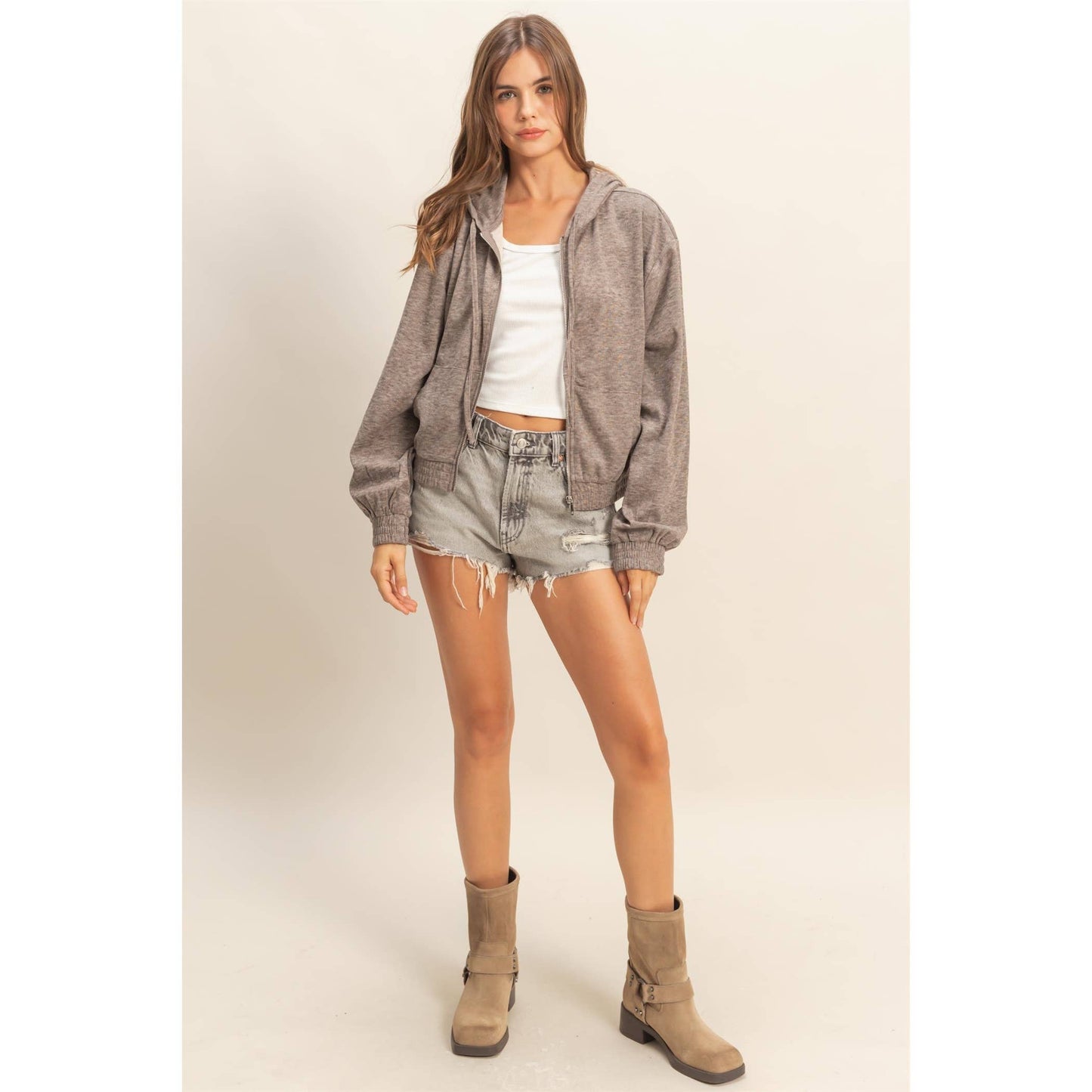 Versatile Hooded Zip-Up Knit Outerwear