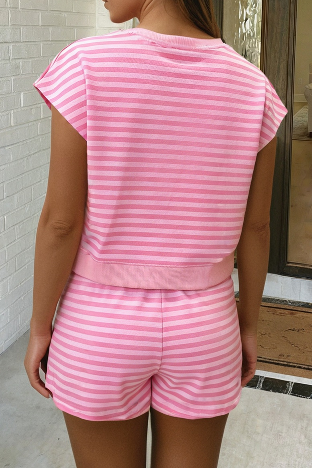 Pink Stripe shorts set