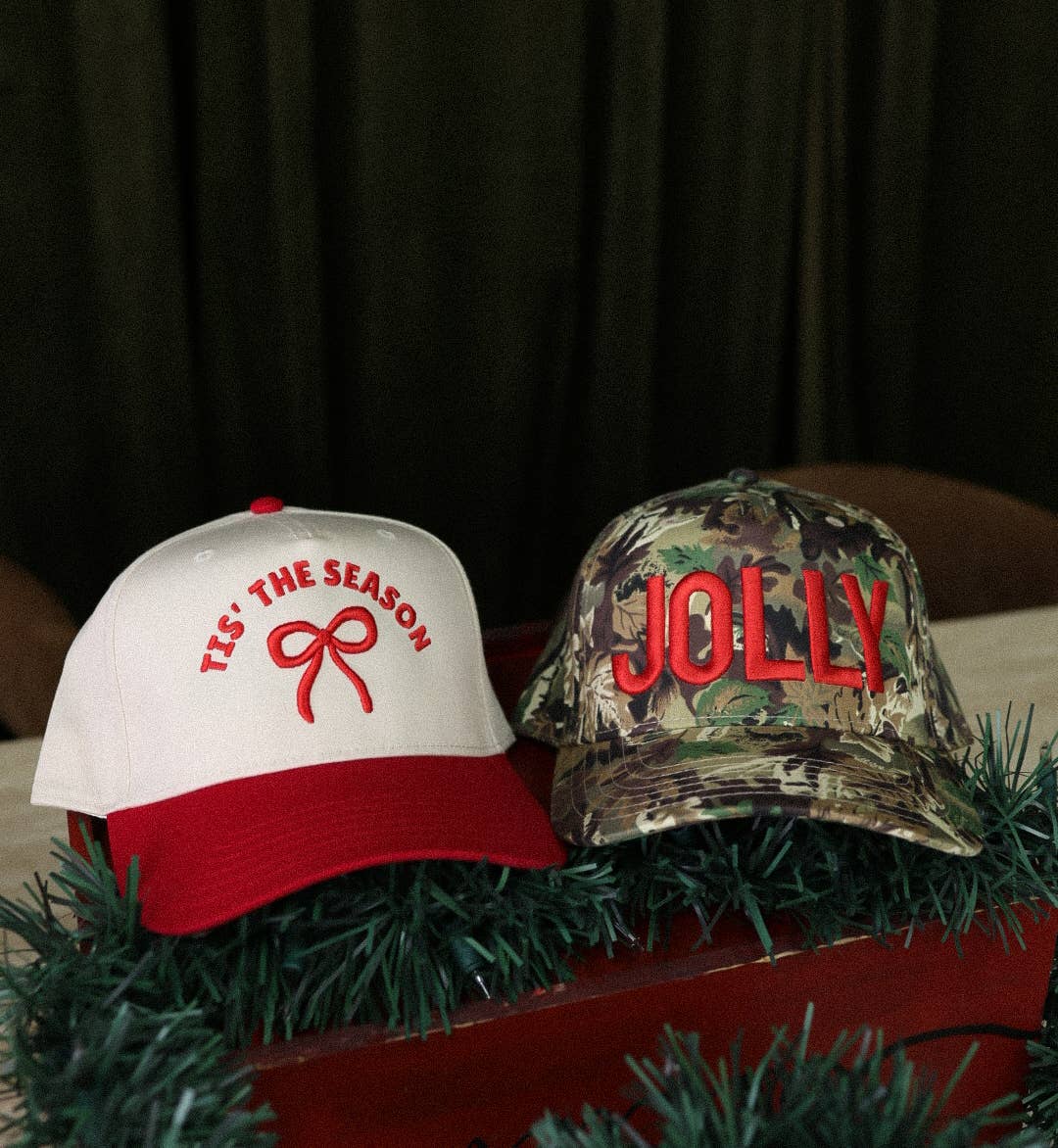 Tis The Season 3D puff embroidered bow hat