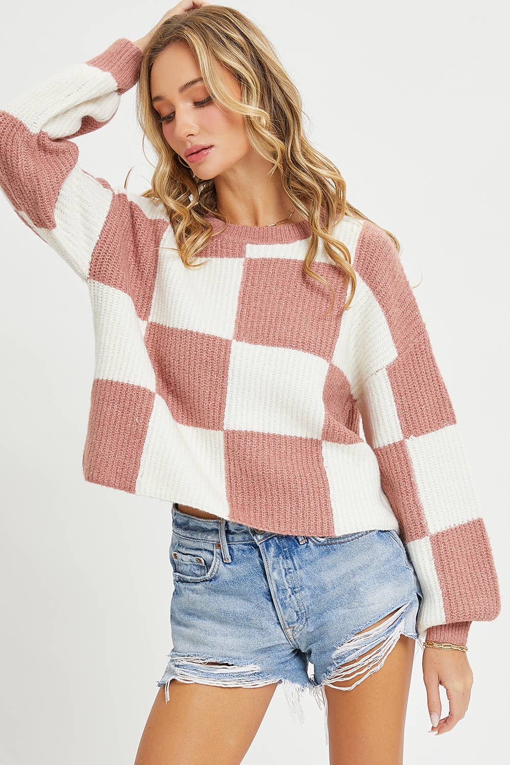 CHECKER RELAXED FIT COMFY SWEATER