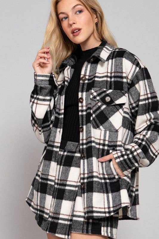 Brandy Wool Blend Plaid Shacket