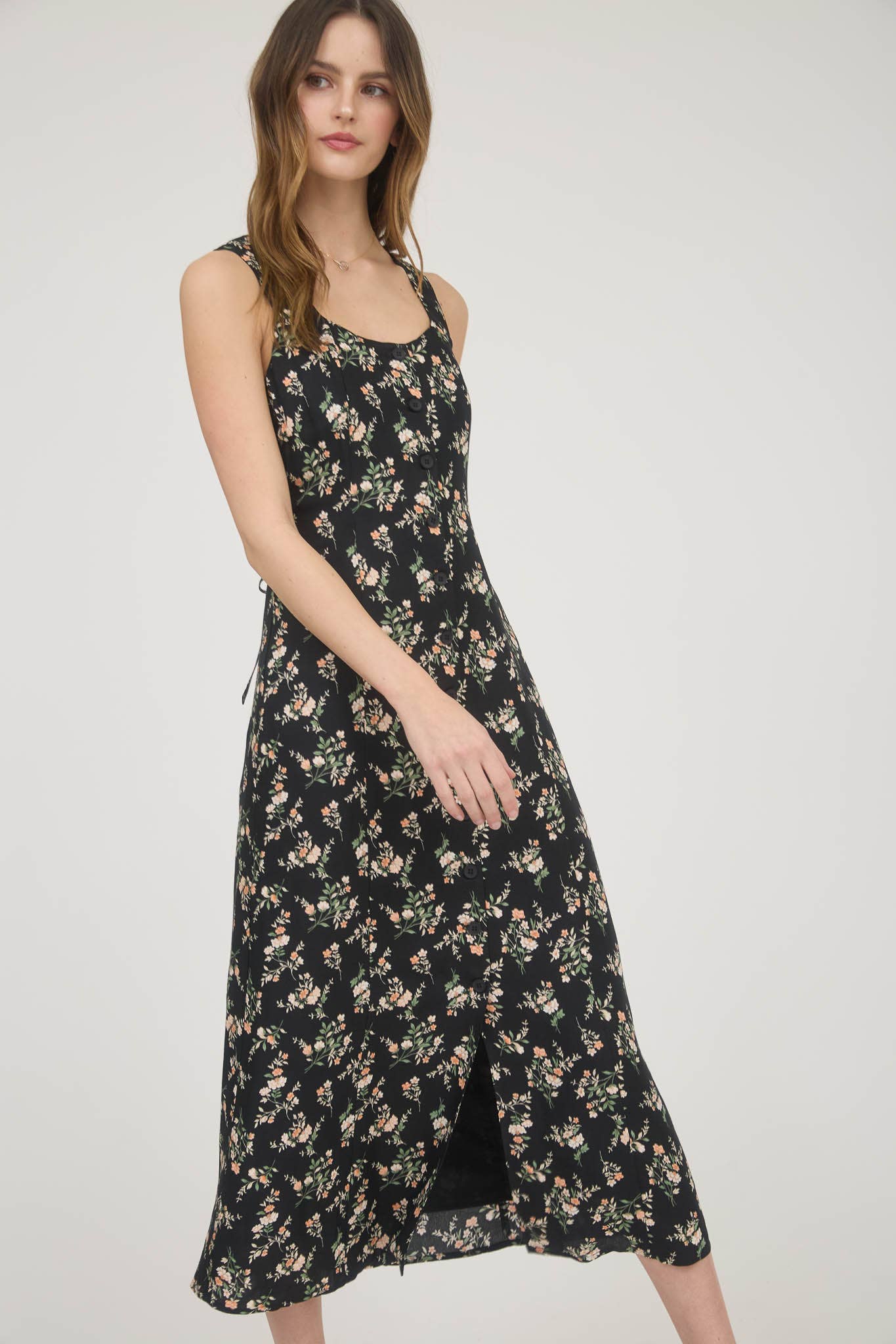 FLORAL BUTTON MIDI DRESS
