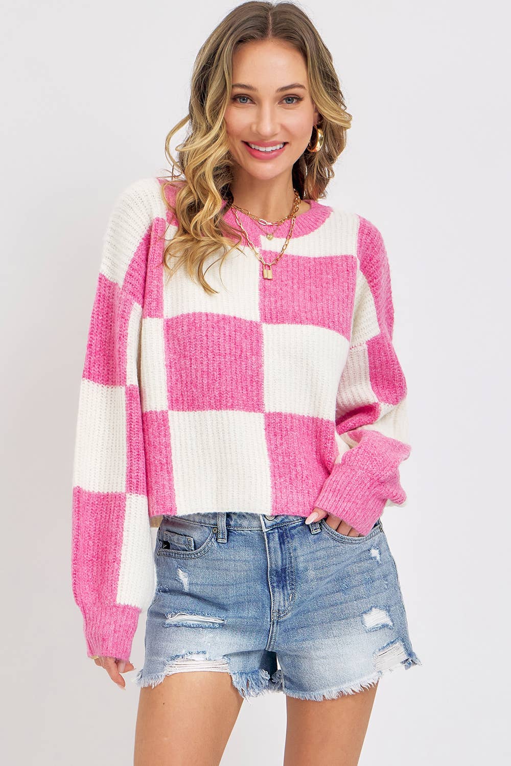 CHECKER RELAXED FIT COMFY SWEATER