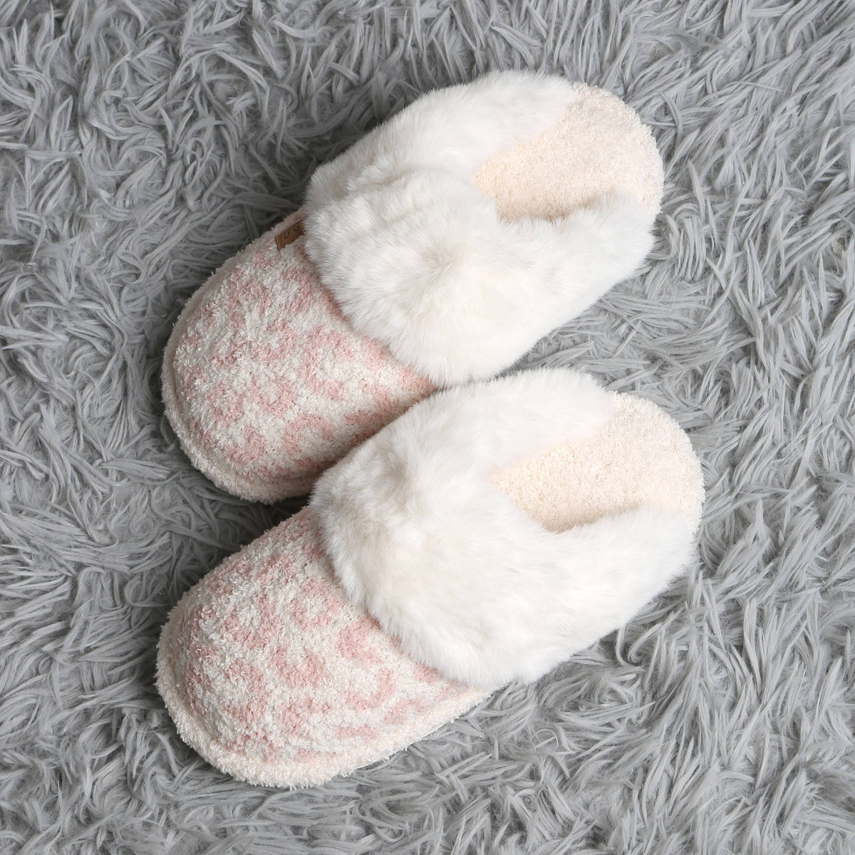 Leopard Faux Fur Cuff Mule Winter Slippers