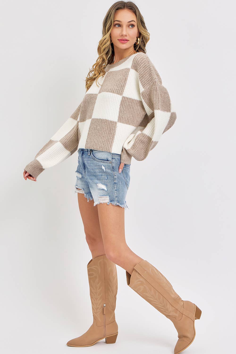 CHECKER RELAXED FIT COMFY SWEATER