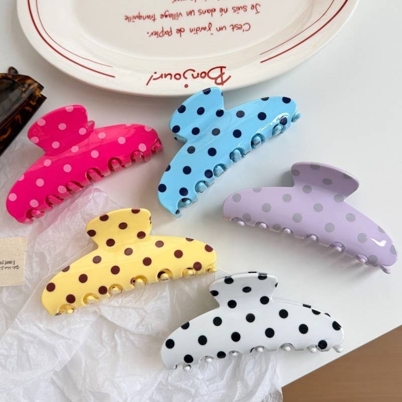 Retro Polka Dot Hair Claw - Glossy Spotted French | 40H1099