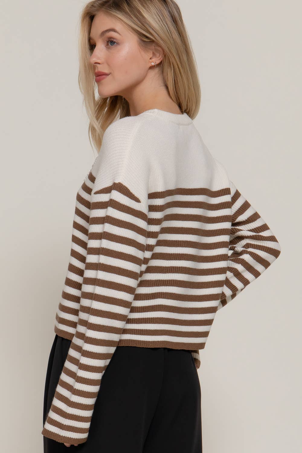 Pearl Bow Detail Stripe Sweater