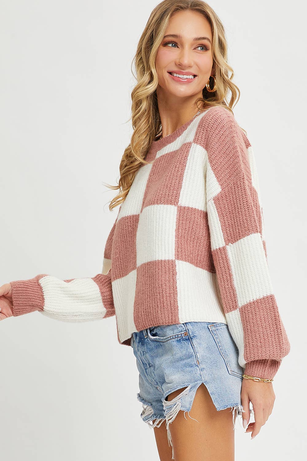 CHECKER RELAXED FIT COMFY SWEATER
