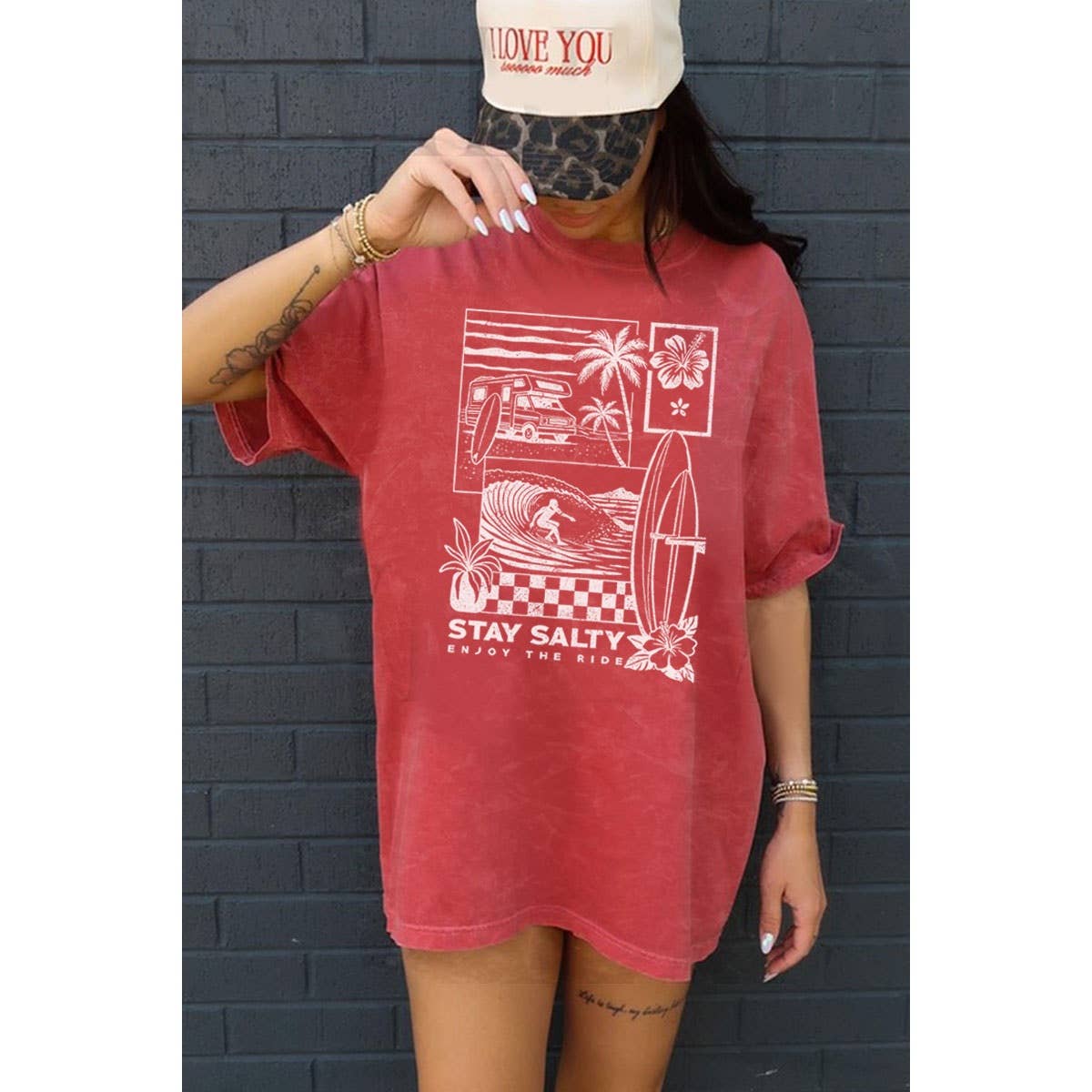 STAY SALTY ENJOY THE RIDE OVERSIZED MINERAL GRAPHIC TEE