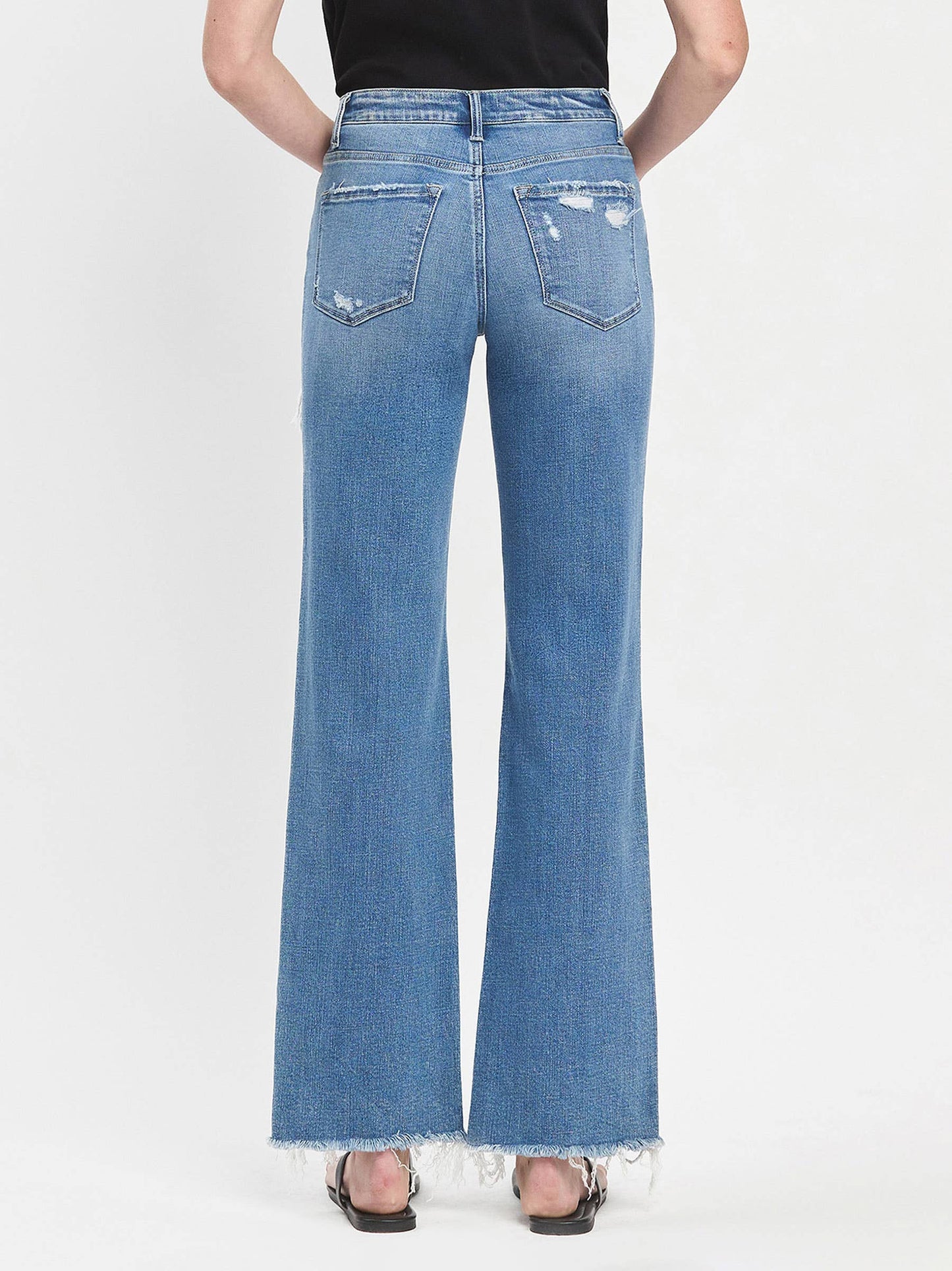 ALIYAH HIGH RISE MEDIUM WASH DISTRESSED SLIM WIDE JEANS