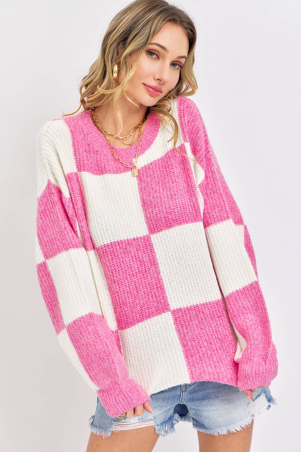 CHECKER RELAXED FIT COMFY SWEATER