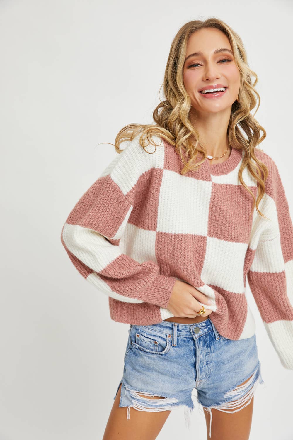 CHECKER RELAXED FIT COMFY SWEATER