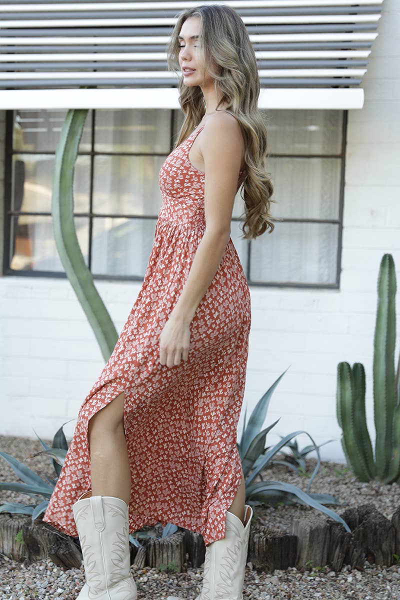 F4B48-W980 V NECK TWIST FRONT MAXI DRESS WITH CUTOUT