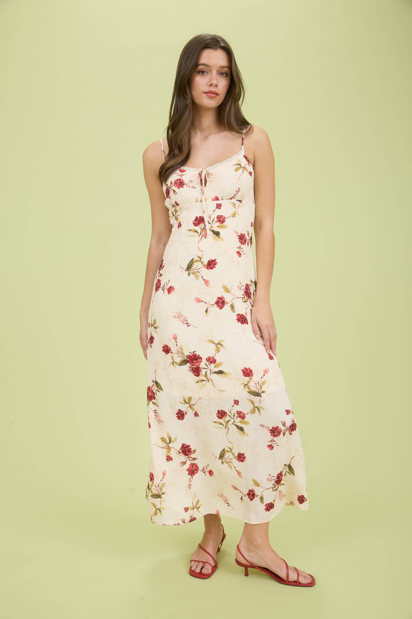 FLORAL LACE TRIM MIDI DRESS