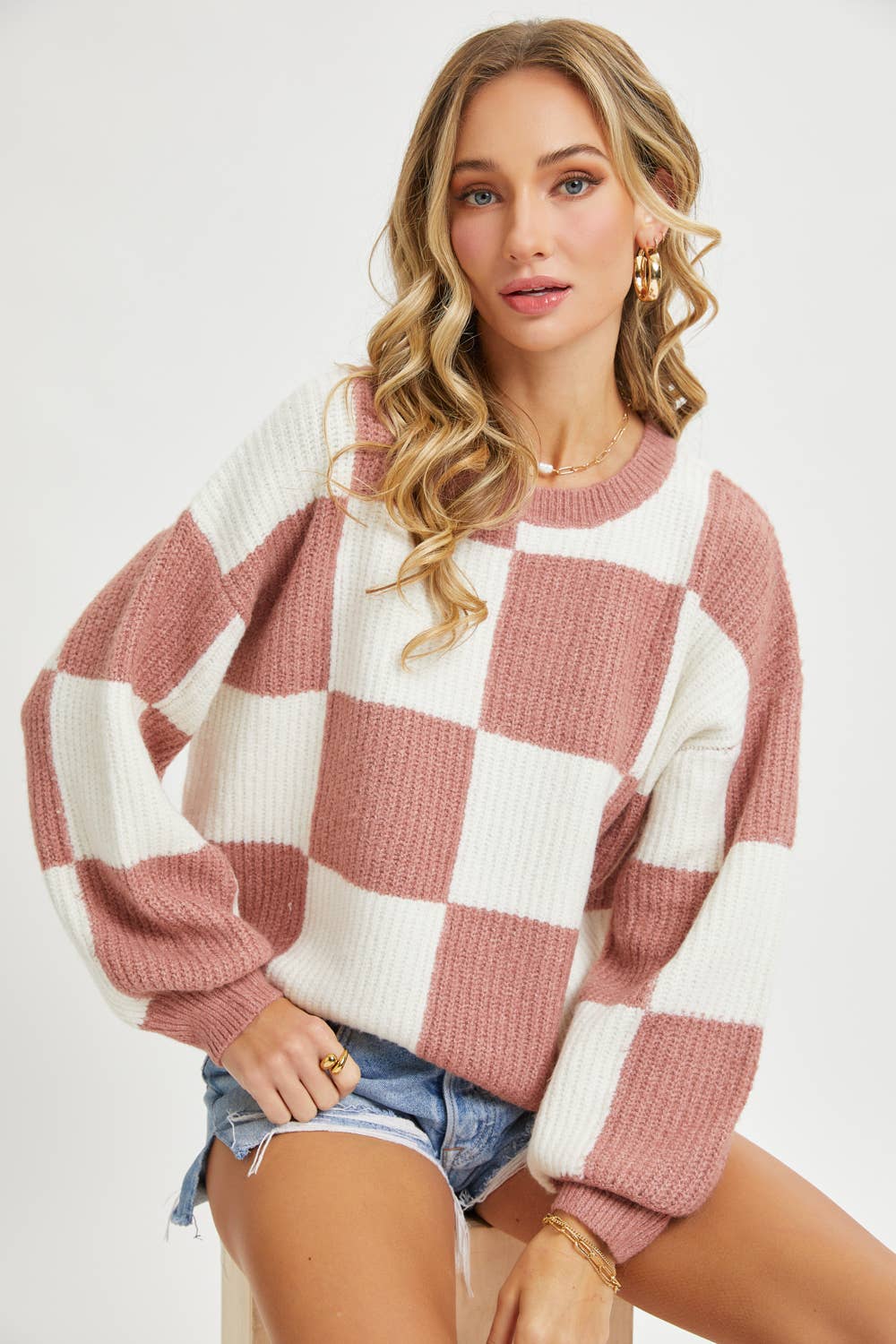 CHECKER RELAXED FIT COMFY SWEATER