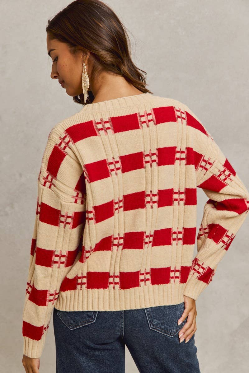 Red Stripe Crew Neck Sweater Knit Top