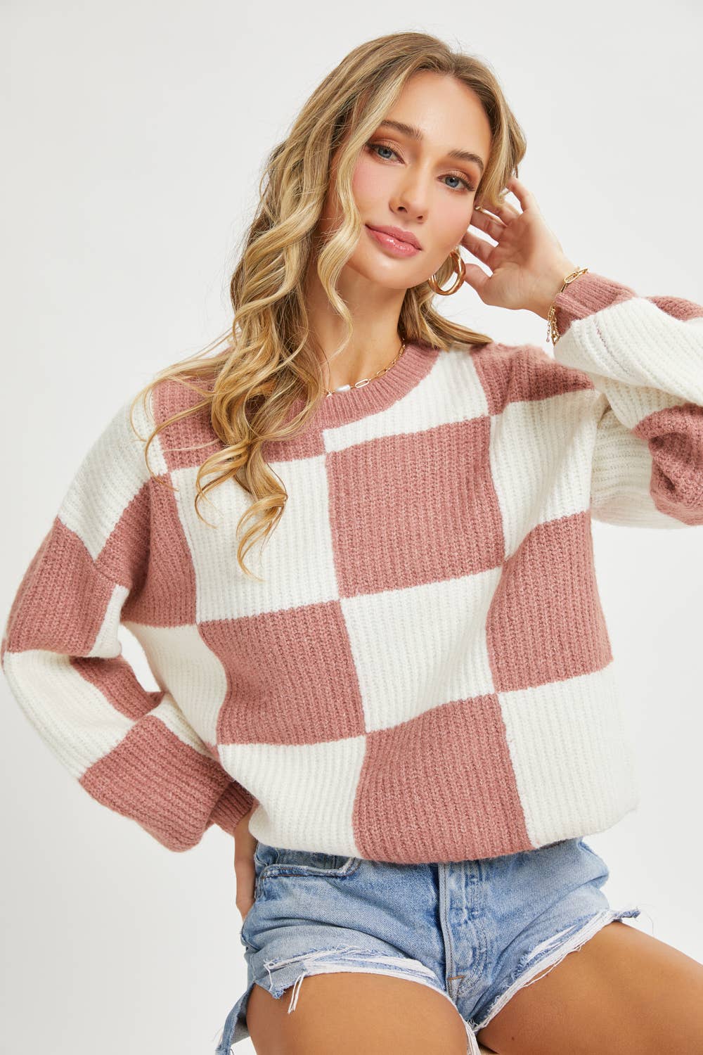 CHECKER RELAXED FIT COMFY SWEATER