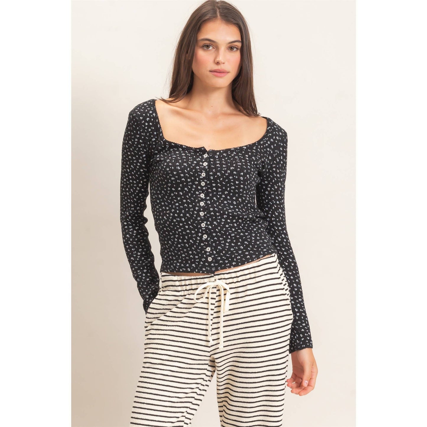 Floral button top