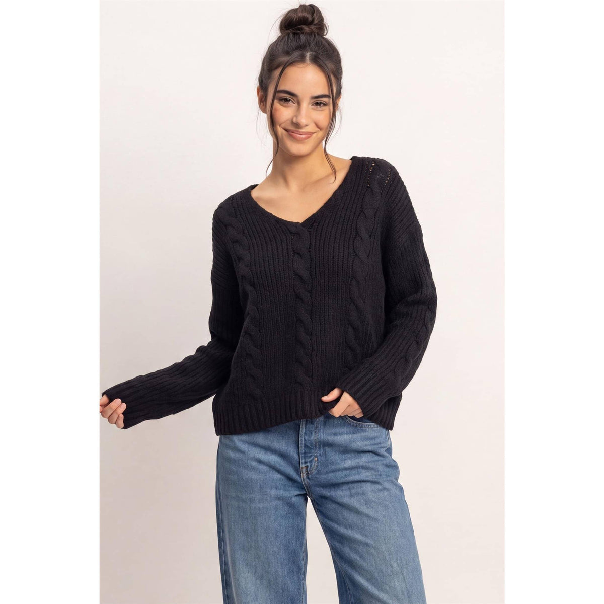 Cable Knit V-Neck Sweater