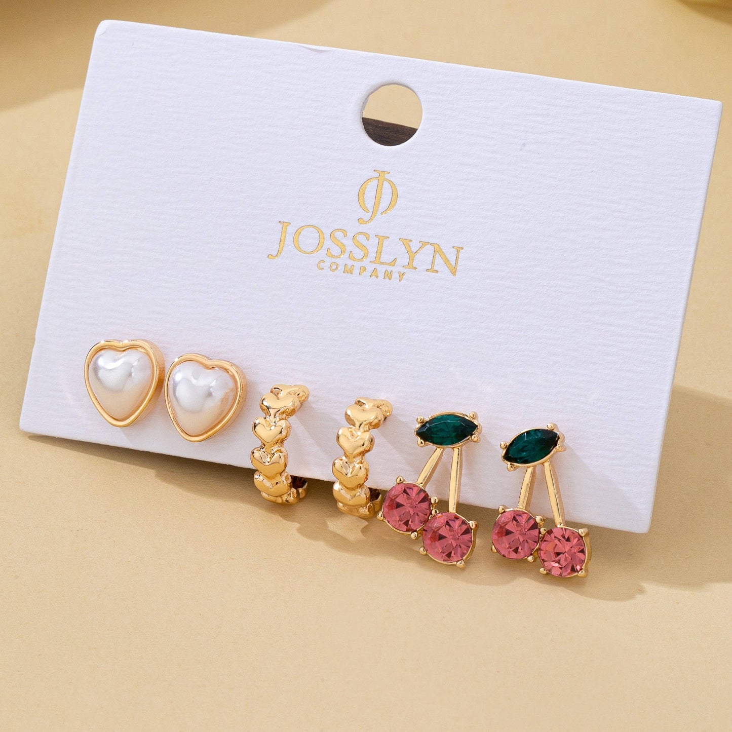 Trio Heart, Huggie, and Cherry Earring Set | 80E62473