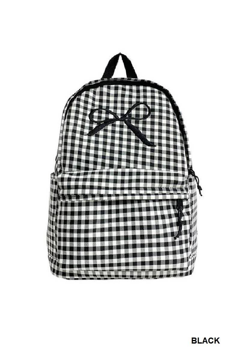Coquette Bow Embroidered Checkered Backpack