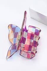 CHECKER BUTTERFLY HOLOGREAPHIC HAIR CLAW CLIPS