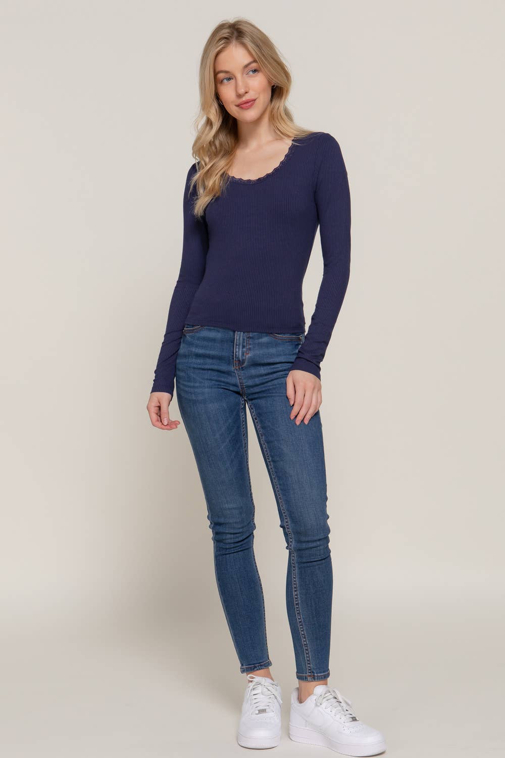 Lace trim long sleeve