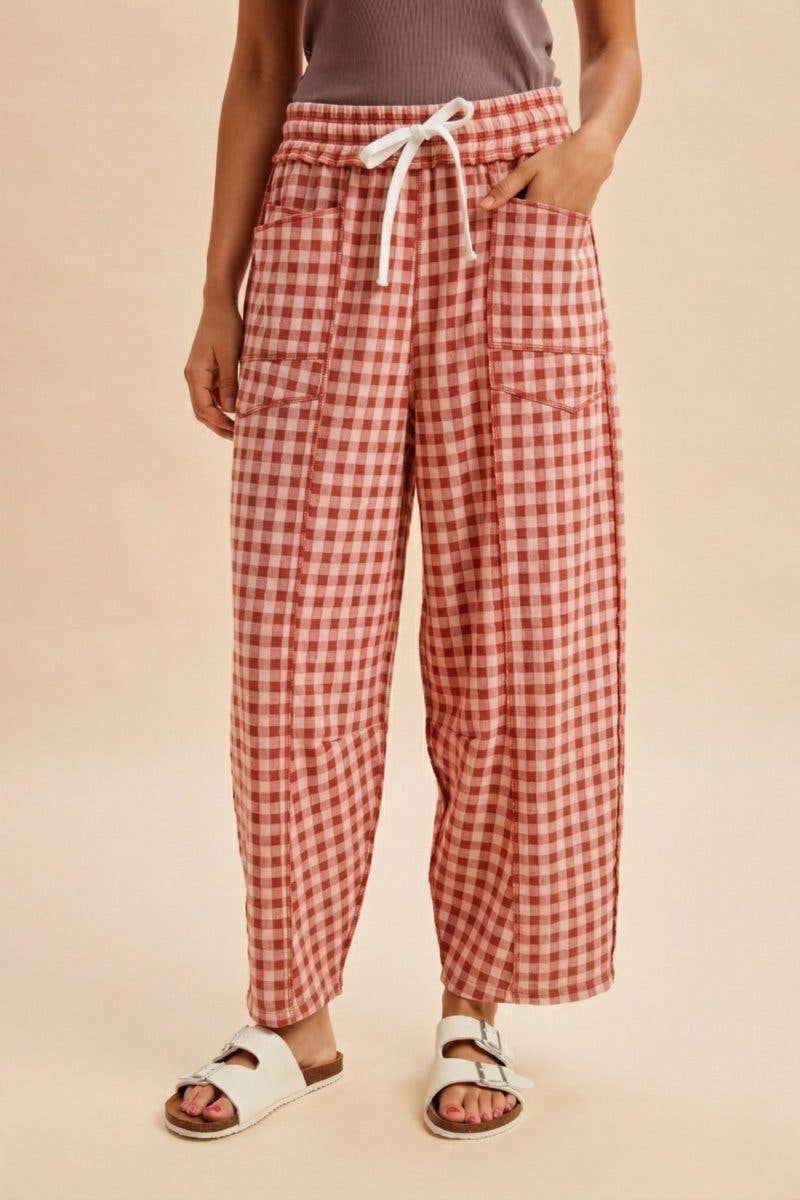 Soft Brushed Check Barrel Fit Utility Knit Pants