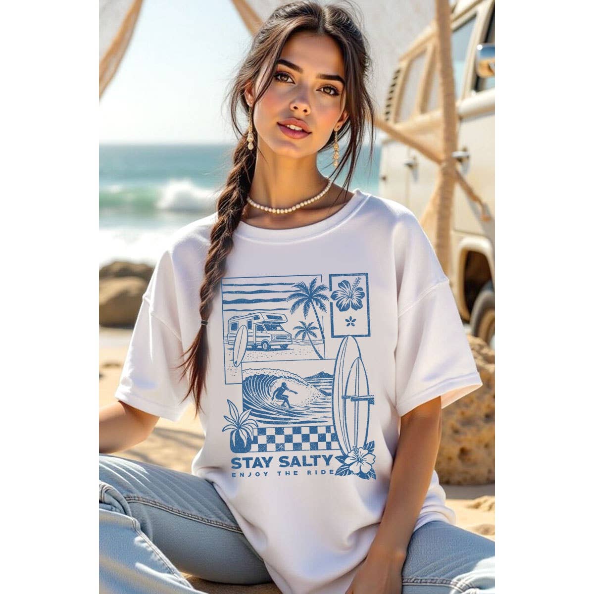 STAY SALTY ENJOY THE RIDE OVERSIZED MINERAL GRAPHIC TEE