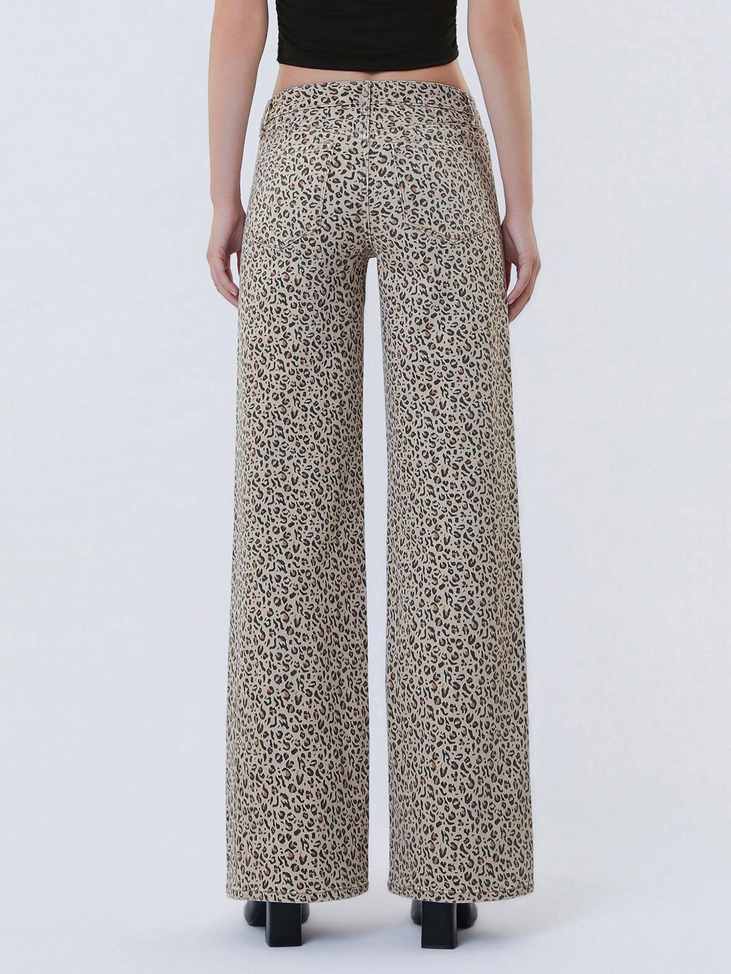 MID RISE LEOPARD PRINT WIDE LEG JEANS
