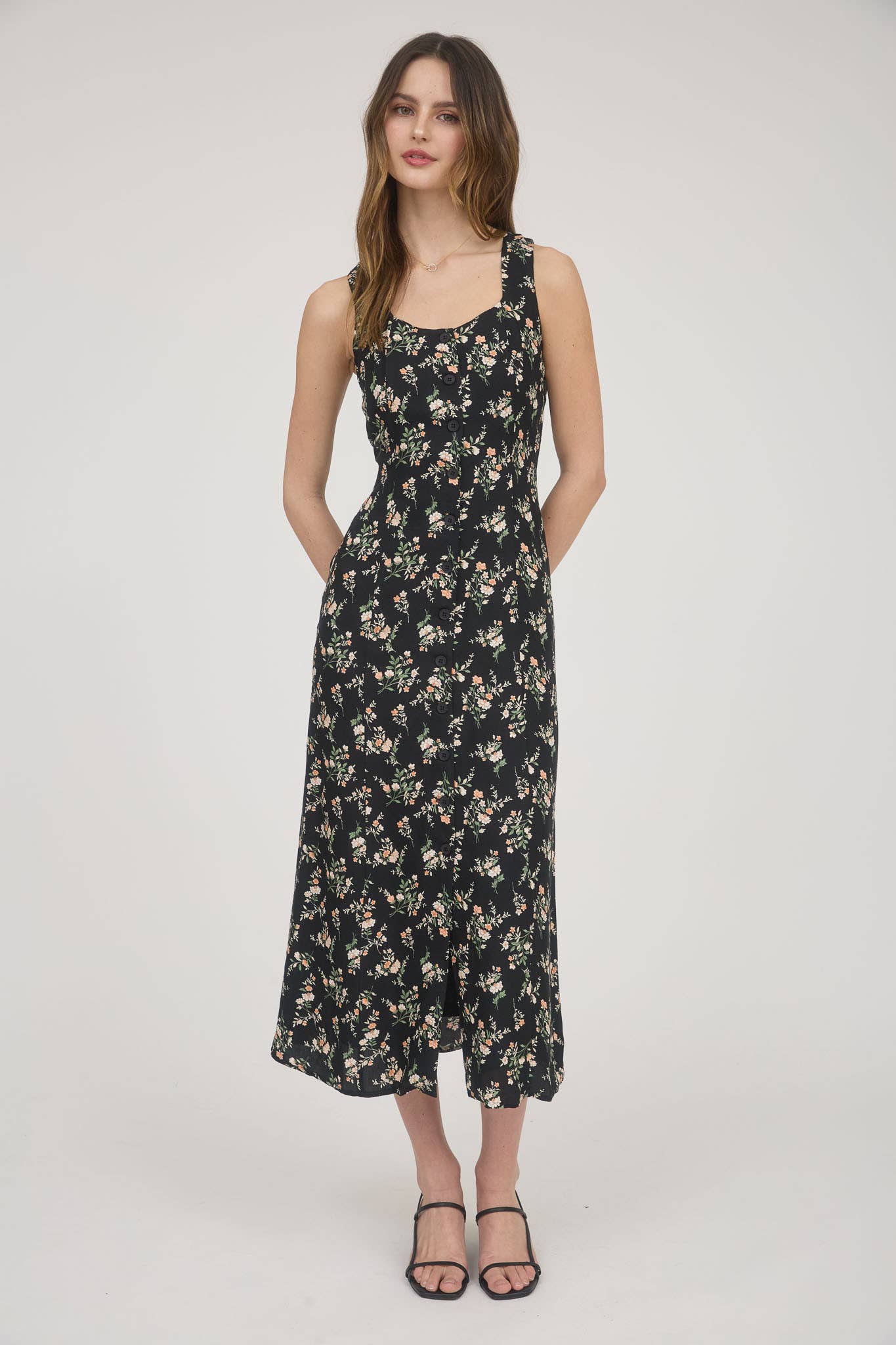 FLORAL BUTTON MIDI DRESS