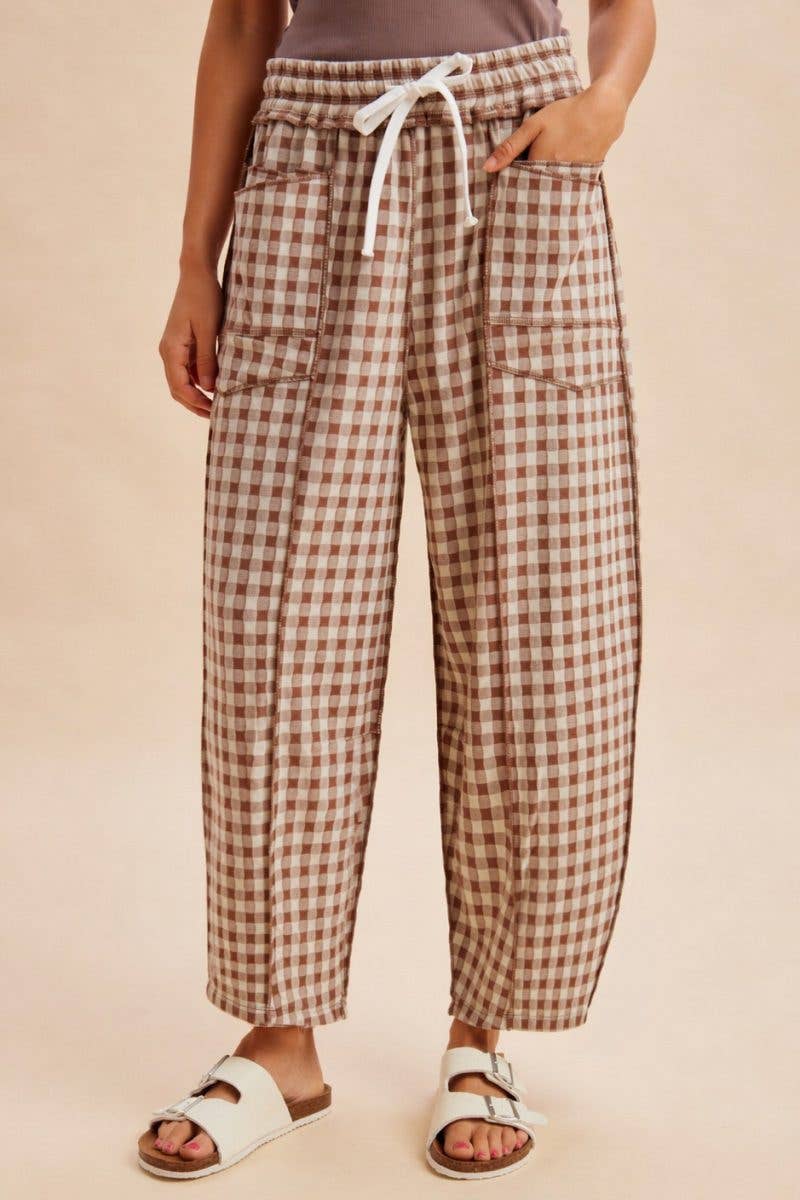 Soft Brushed Check Barrel Fit Utility Knit Pants