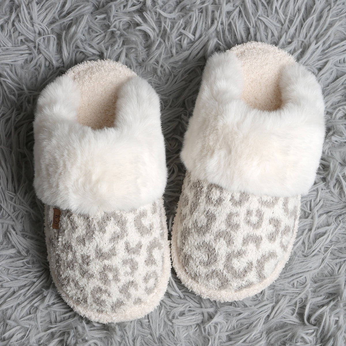 Leopard Faux Fur Cuff Mule Winter Slippers