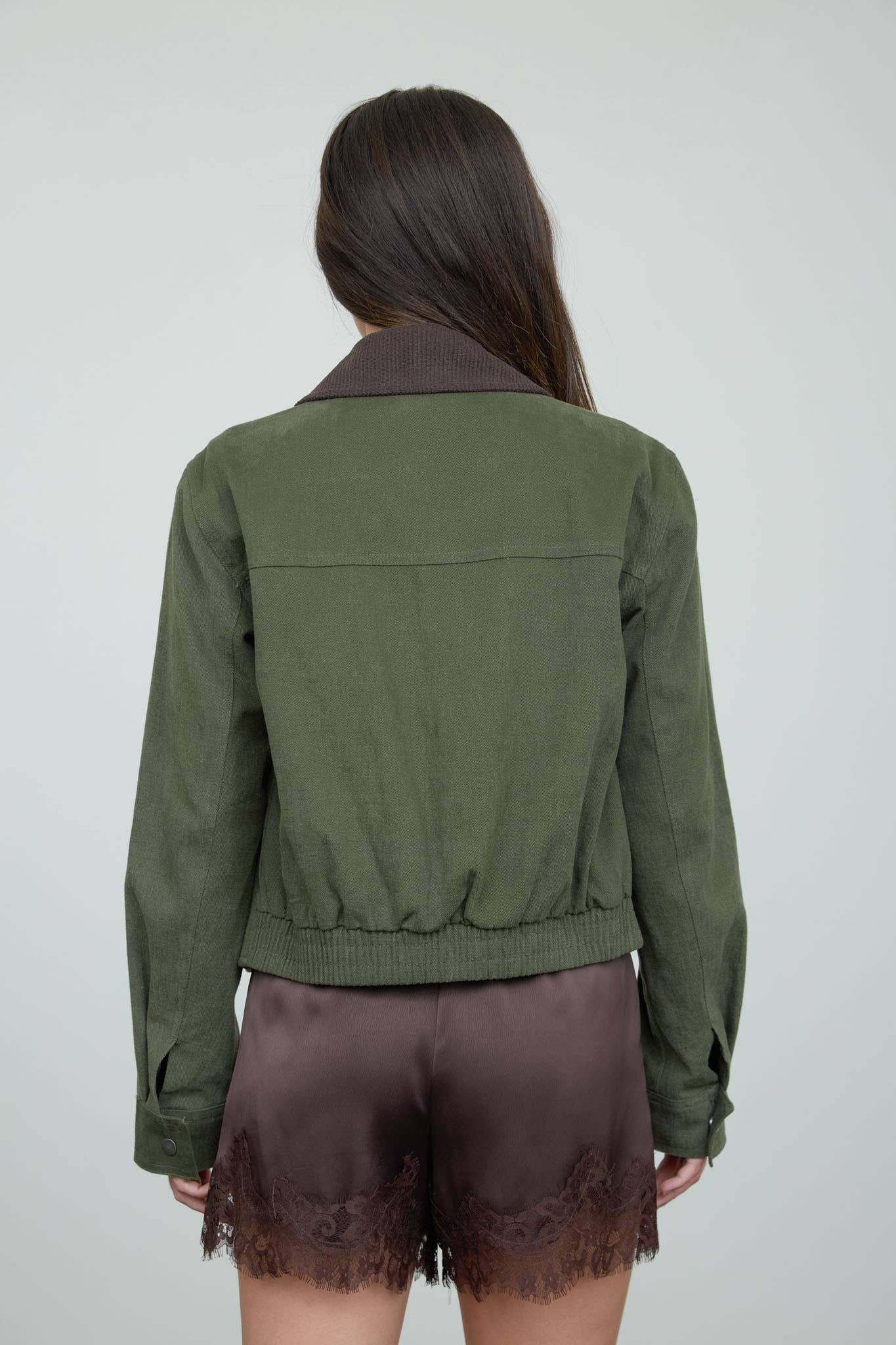 CONTRAST CORDUROY COLLAR ZIP-UP JACKET