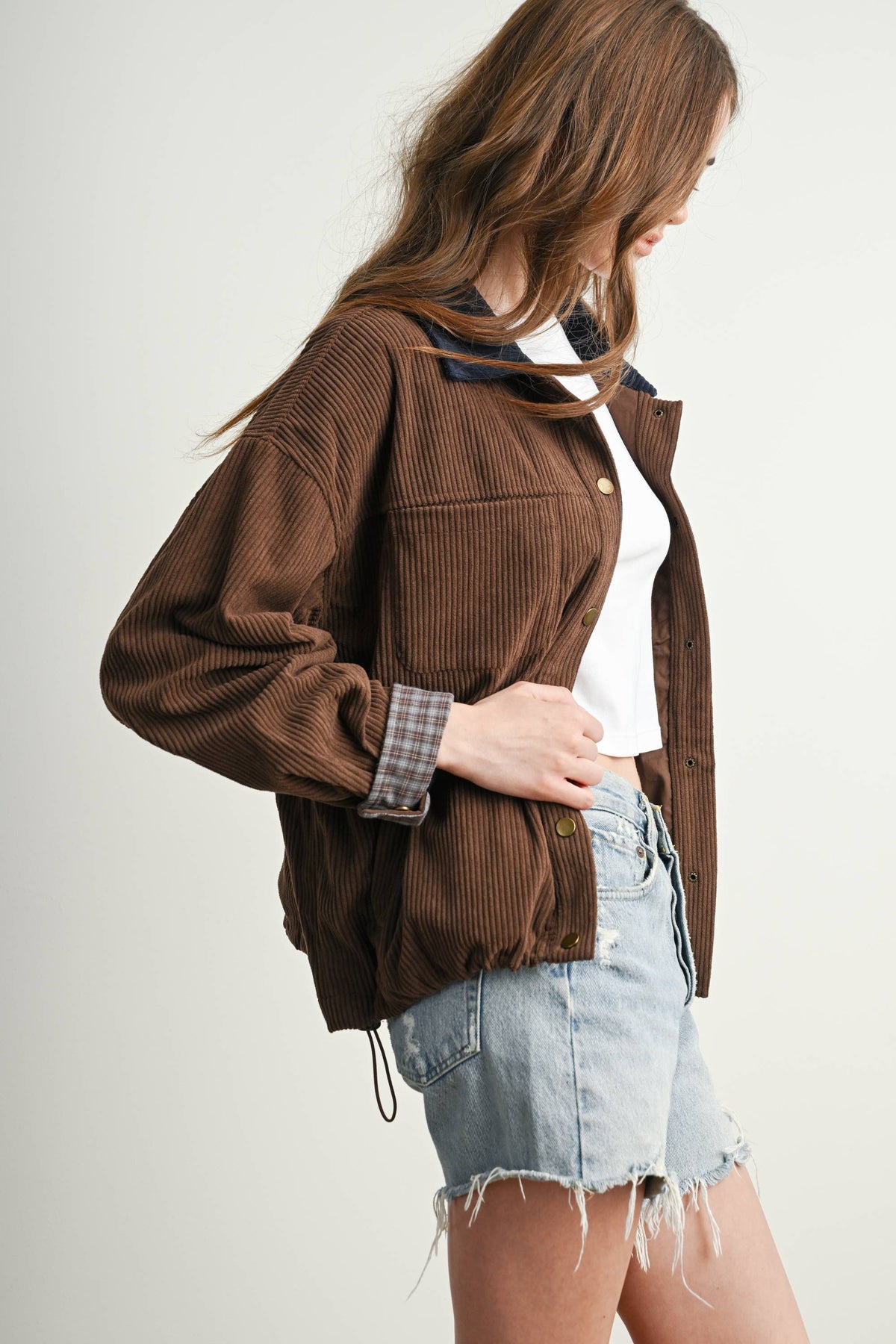 The Hazel Plaid Lined Corduroy Jacket-BMJ8614